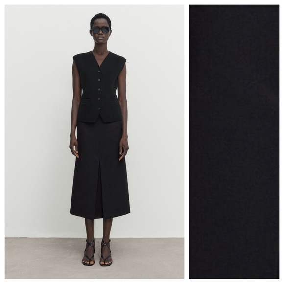 NWT. Massimo Dutti Navy Blue Wool Blend Midi Skirt with Side Buckle. Size XS. - Picture 1 of 11